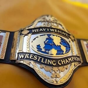 Hulk Hogan WWF Championship Belt authentic replica with 24K dual gold plating and blue globe design on black leather strap