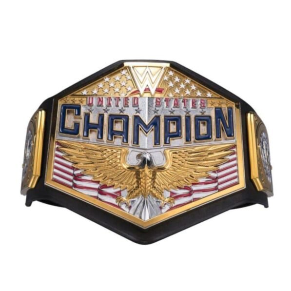 WWE United States Championship Replica Belt with eagle design, dual-tone gold silver plating and black leather strap