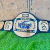 AEW World Trios Championship Replica Belt full view – gold plated black leather strap
