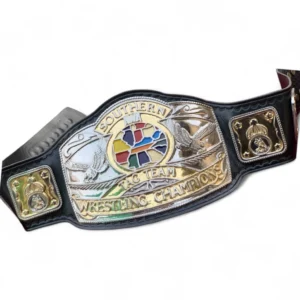 AWA Southern Tag Team Championship Replica full view gold plated zinc plates genuine leather strap