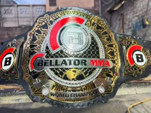Bellator MMA Championship Belt for sale full view gold plated black leather heavyweight