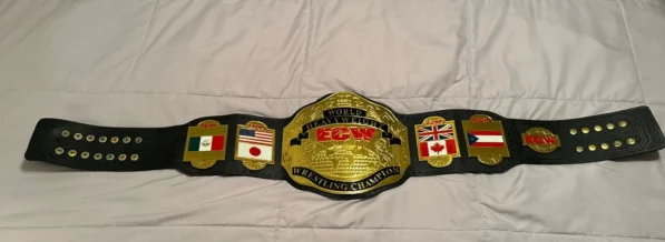 ECW world heavyweight replica belt full view gold plated leather handcrafted