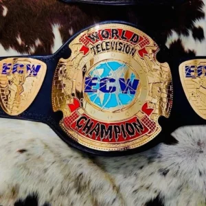 ECW World Television Championship belt full view 4mm gold plated genuine leather