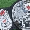 Side profile of WWF Smoking Skull Championship Belt showing 4mm silver zinc plate thickness and strap depth