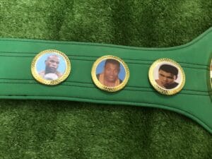 WBC replica belt gold medallion side plates champion portraits World Boxing Council detail