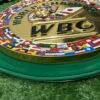 WBC replica belt center plate close up gold enamel world flags World Boxing Council emblem