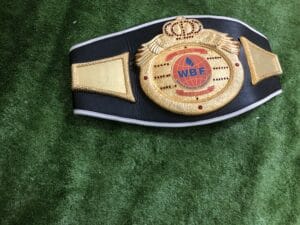 WBF World Boxing Federation Championship Replica full view gold plated black faux leather strap