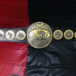 IWGP Junior Heavyweight champion casted belt full view 7 zinc plates leather