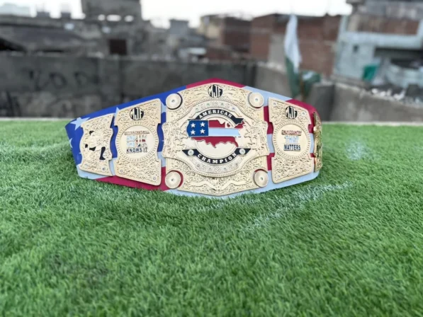 AEW American Championship Belt full view – MJF inspired 5 plate gold plated replica