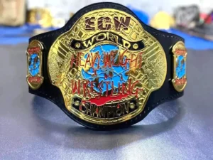 ECW World Heavyweight Wrestling Championship belt close plate 4mm gold plated detail