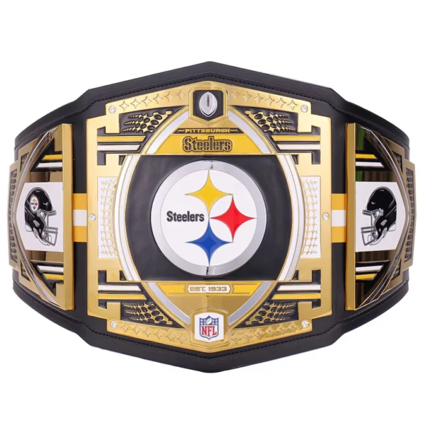 Pittsburgh Steelers championship belt close plate view zinc alloy etching detail