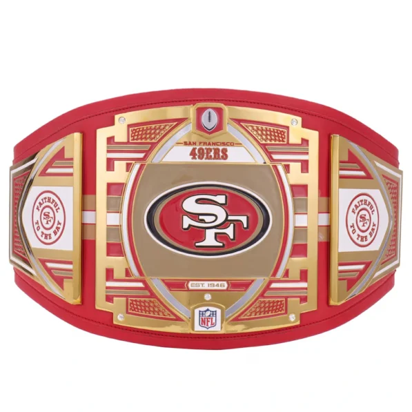 San Francisco 49ers belt replica close plate view zinc alloy etching championship
