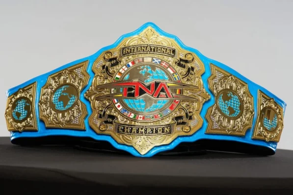 TNA International Wrestling Championship Belt Gold Blue Full View