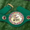 WBC replica belt for sale full view gold enamel plates green leather World Boxing Council