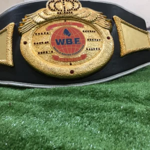 WBF World Boxing Federation Championship Replica full view gold plated black faux leather strap