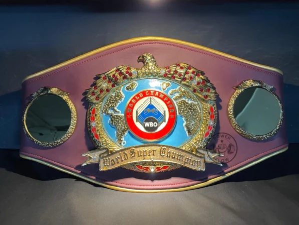 WBO replica belt for sale full view chrome 3D plates genuine cowhide leather strap