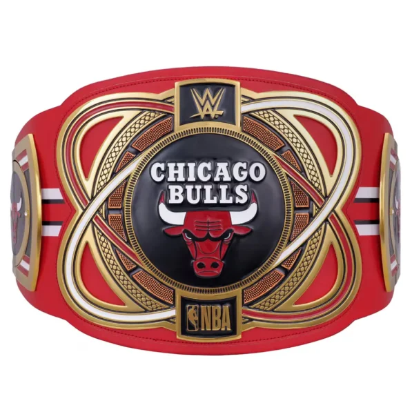 WWE Chicago Bulls belt replica close view of 4mm zinc dual plated championship plates