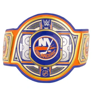 WWE New York Islanders NHL Belt close plate – Islanders WWE logo zinc etching detail