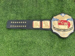 ECW world heavyweight championship belt black leather strap 50 inch snap fasteners