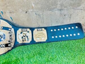AEW World Trios Championship Belt side plate – wrestler artwork gold plated engraving