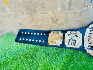AEW World Trios Championship Belt black leather strap – hand stitched snap closure