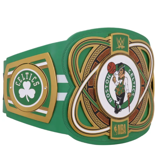 Boston Celtics championship belt custom side plates detail view zinc plated
