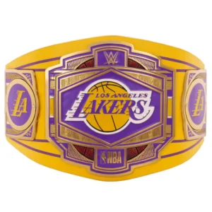 Los Angeles Lakers Legacy Replica Belt close plate view with deep etching