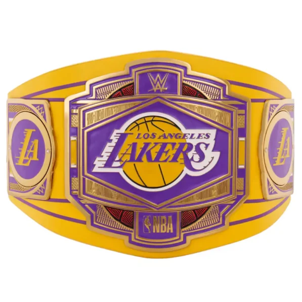Los Angeles Lakers Legacy Replica Belt close plate view with deep etching