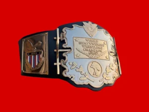 AWA World Heavyweight Wrestling Champion Belt Replica close up 24k gold plated zinc plate etching detail