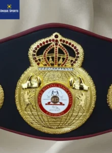 WBA replica belt center plate close up 4mm gold plating World Boxing Association etching detail