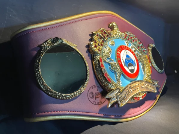 WBO Championship Belt side plates with 3D metal design and chrome finish showing boxing championship details