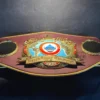 Complete WBO Super World Boxing Championship Belt showing center plate, side plates and cowhide leather strap