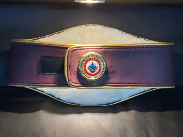 Genuine cowhide leather strap of WBO Championship Belt showing premium texture and adult size construction