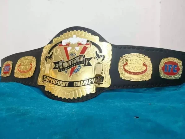 UFC SuperFight Championship Belt side view showing 2mm brass plate thickness detail