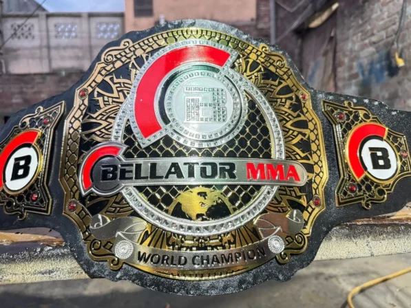 Bellator MMA Belt championship replica with gold plating and leather strap