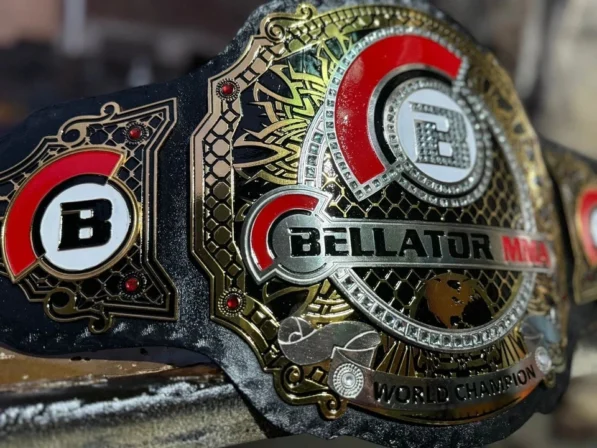 Bellator MMA Belt championship replica with gold plating and leather strap
