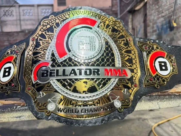 Bellator MMA Belt championship replica with gold plating and leather strap
