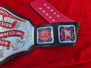 NWA World Television Championship Belt Black Leather Red Backing View