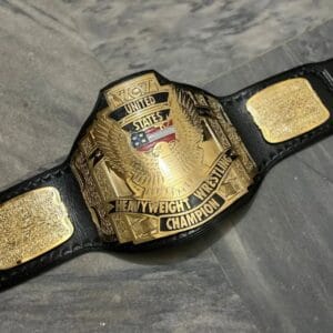 WCW United States Championship Belt side view showing 4mm brass plate thickness detail