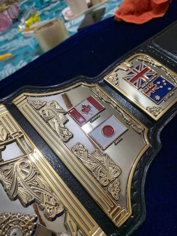 Hulk Hogan belt side plates with golden tips and authentic 1985 WWF championship design