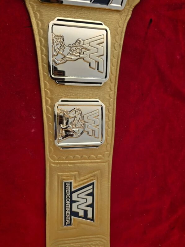 WWF intercontinental belt white leather straps genuine cowhide 6mm thickness championship wrestling replica golden strap