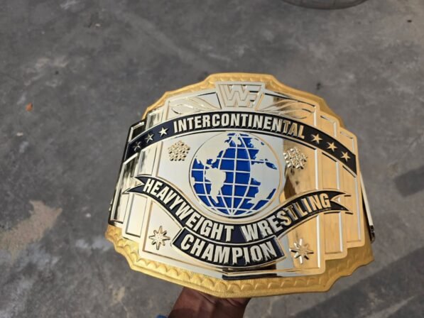 WWF intercontinental belt 4mm brass metal plates premium gold plating championship close up wrestling detail