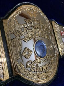 WWF Hulk Hogan championship belt center plate showing 4mm brass construction and gold plating detail
