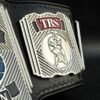 Side view of WCW Television Championship Belt showing 4mm thick plates and 6mm leather strap construction