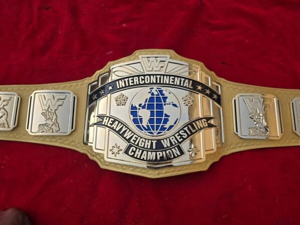 WWF intercontinental belt with 4mm brass plates gold plating and white leather straps championship wrestling replica