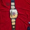 WWF World Tag Team Championship Belt full length display with hand-tooled leather strap adult size