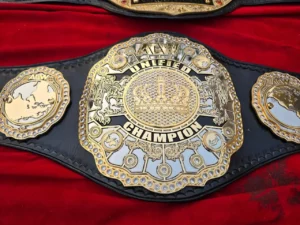 AEW Unified Champion Wrestling Replica Belt full view – dual gold plating CZ stones
