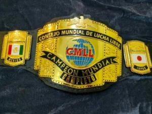 CMLL Lucha Libre championship replica belt full view brass gold plated genuine leather