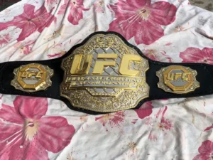 UFC Triple Stack CNC Etched Championship Belt Close Plate View 24K Gold