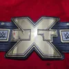 WWE NXT champion belt replica close view of gold plated brass main plate with etching